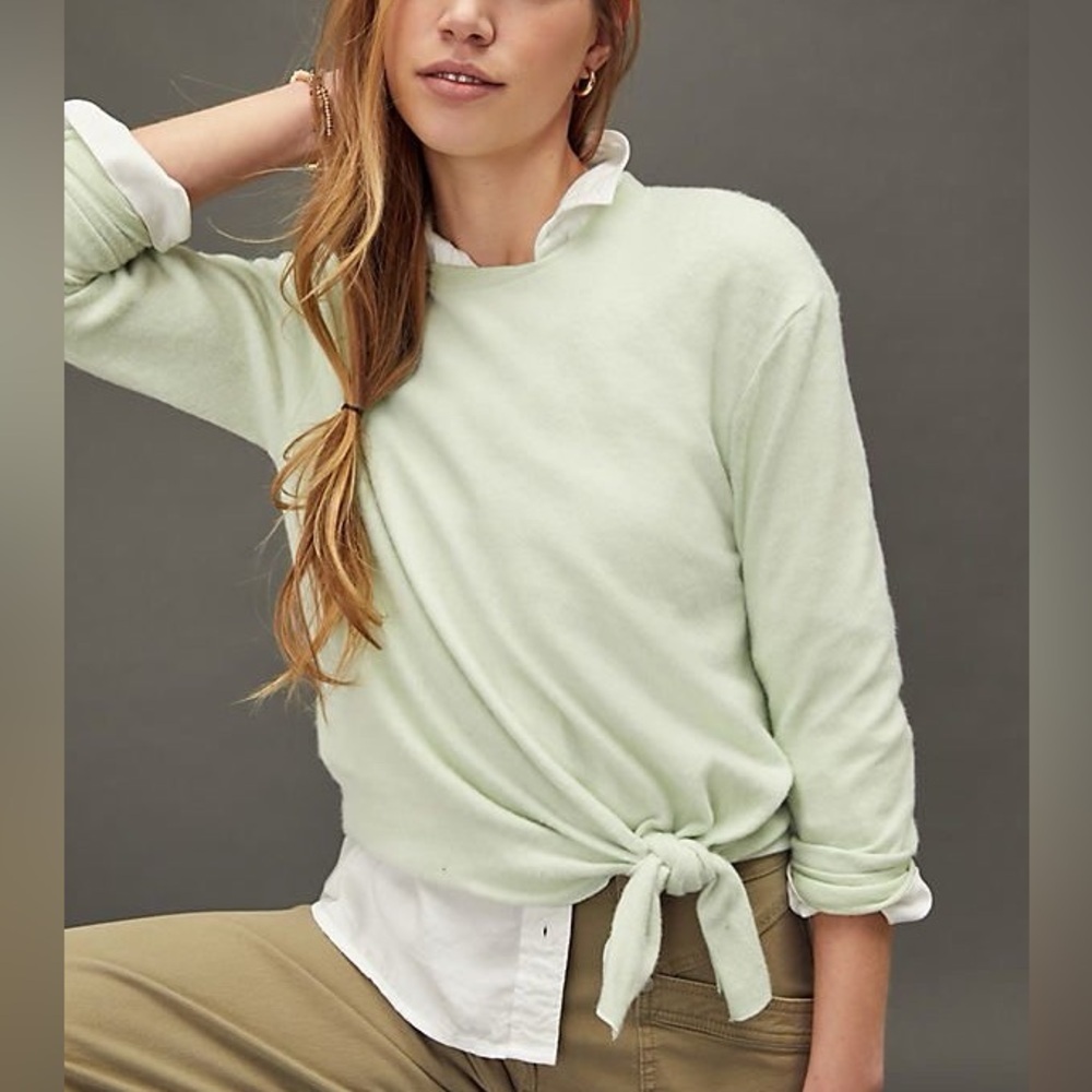 Eri + Ali Anthropologie Verna Brushed Tie Front Mint Green Pullover Sweater S